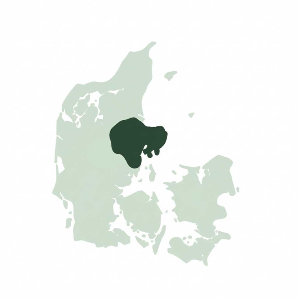 Kort over Danmark med SynKlars dækningsområde i Østjylland markeret